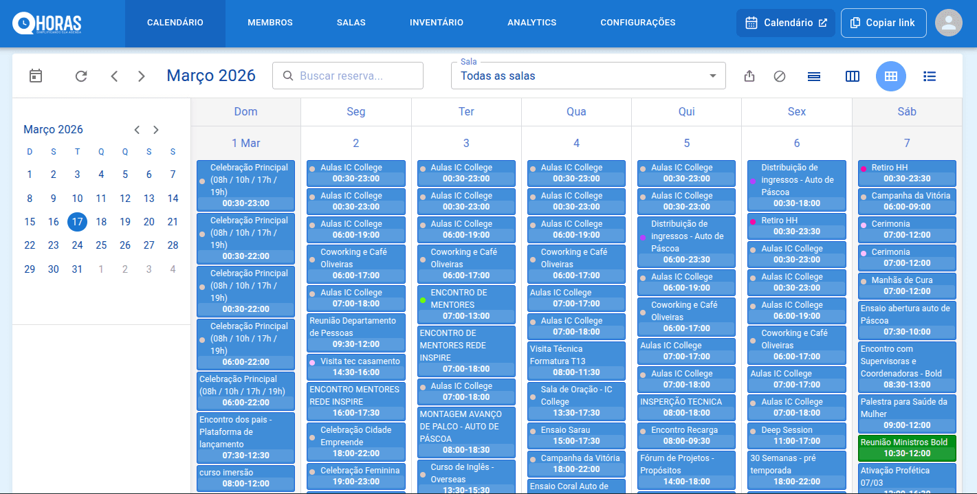 Calendario operacional da Qhoras